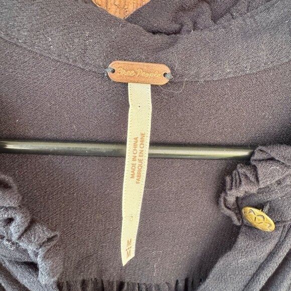 Free People M Black Button-Down Long-Sleeve Tunic Top With Ruffled Collar & Cuf - Picture 7 of 8